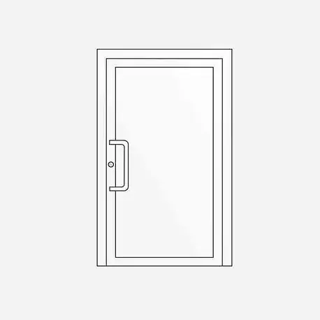 Puerta de entrada de una hoja en color oscuro instalada en vivienda moderna