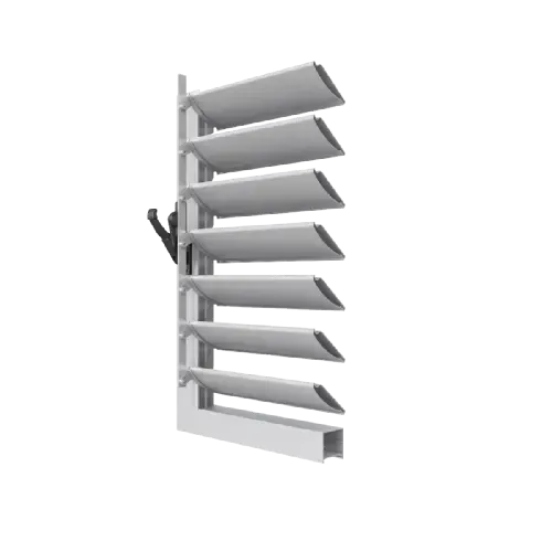 Celosía móvil AP-75 fabricada en aluminio con sistema de orientación manual, ideal para ventanas residenciales