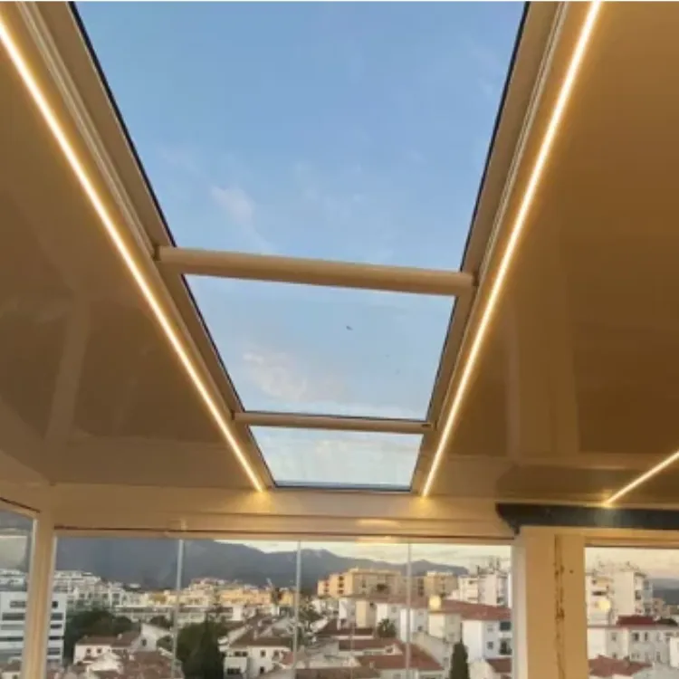 Techo fijo de cristal con apertura central e iluminación LED integrada