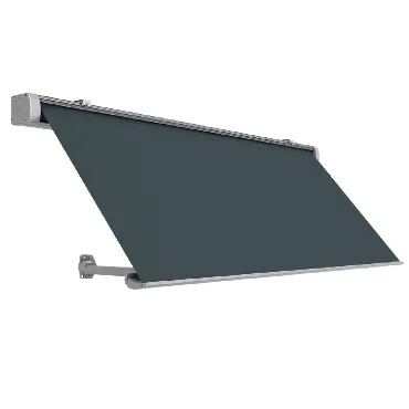 Toldo punto recto Heber con lona vertical instalado en balcón moderno con estructura metálica