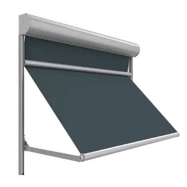Toldo Stor Hybris con brazos abatibles y estructura metálica en acabado plata