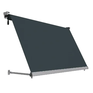 Toldo Stor Themis con brazos de anclaje metálicos y lona en posición inclinada