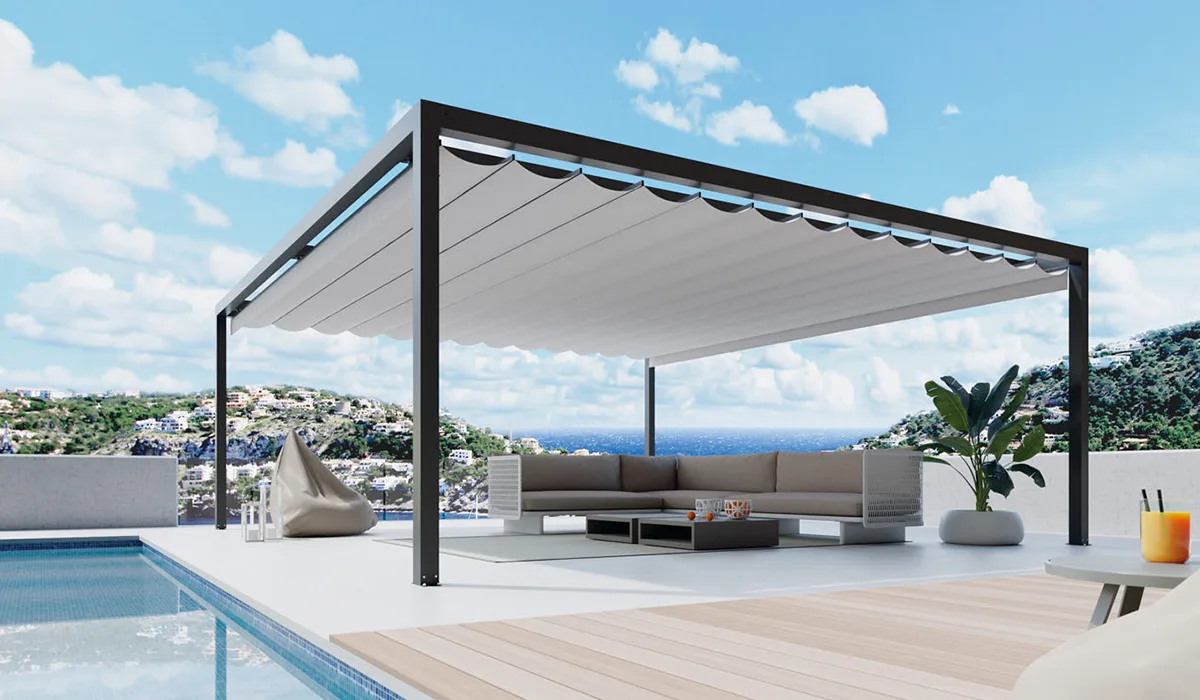 Toldo de palillería sobre una pérgola