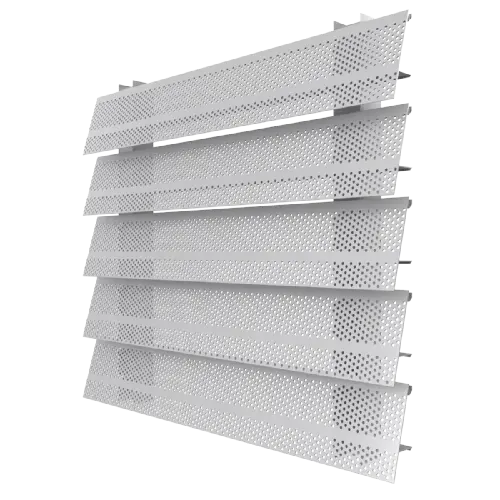 Celosía fija I microperforada en aluminio extrusionado con mayor entrada de luz y ventilación hasta un 20%