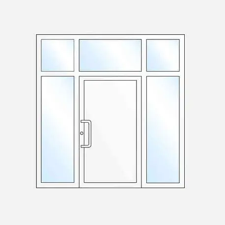 Puerta con dos cristaleras laterales y claraboya superior para entrada principal