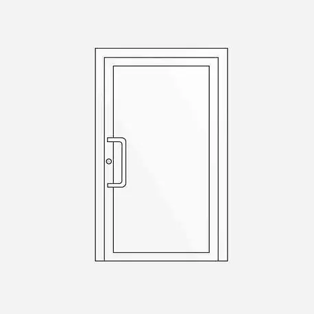 Puerta de entrada de una hoja en color oscuro instalada en vivienda moderna